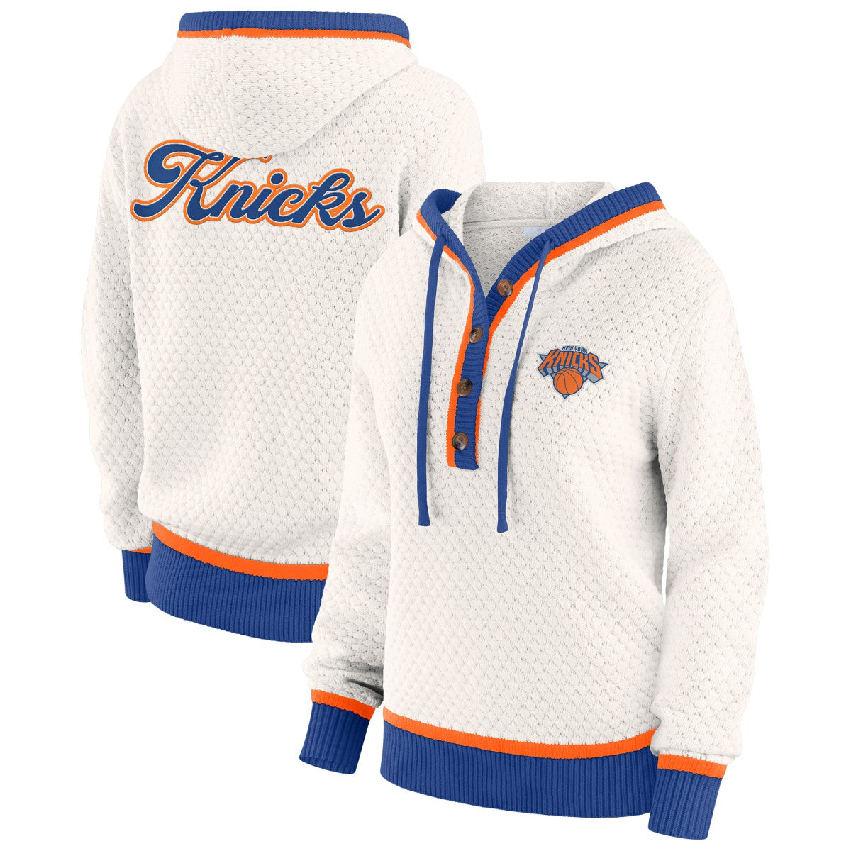 Cream New York Knicks WEAR by Erin Andrews Women's Plus Size Hoodie Sweater | NBA