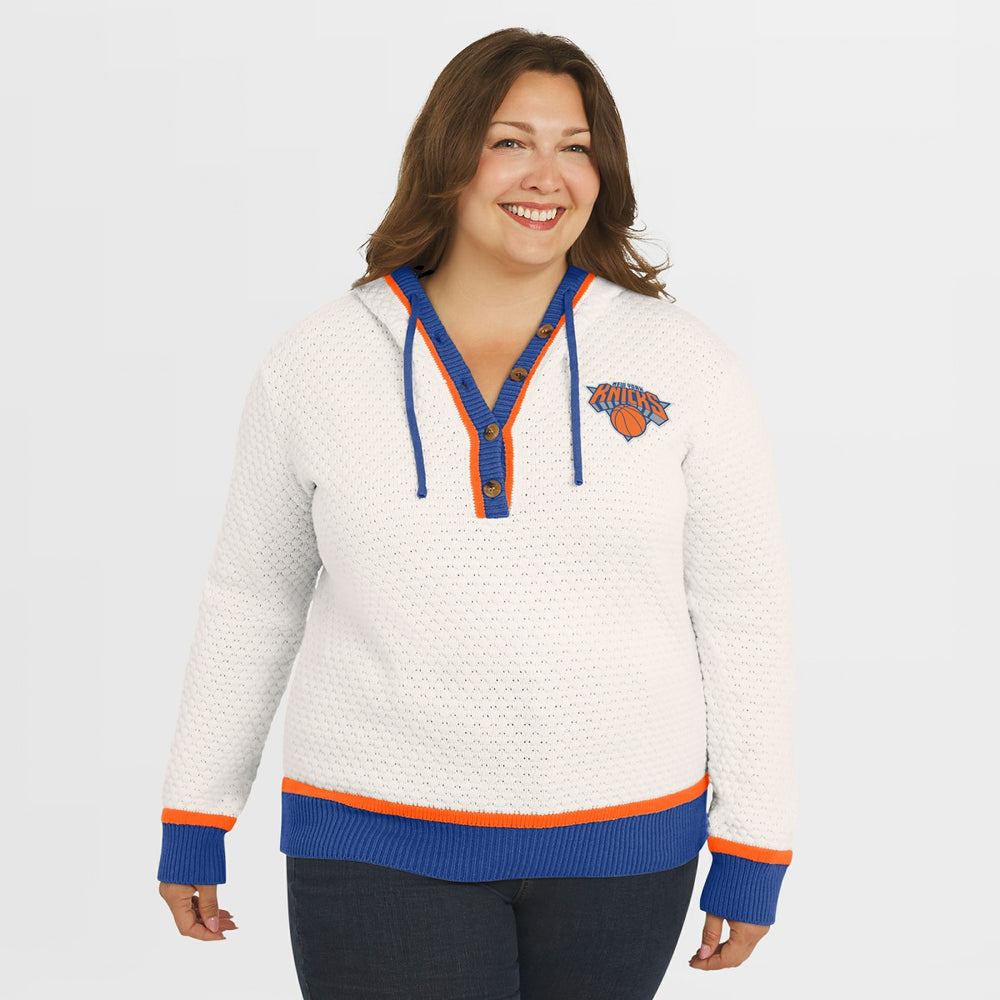 Cream New York Knicks WEAR by Erin Andrews Women's Plus Size Hoodie Sweater | NBA