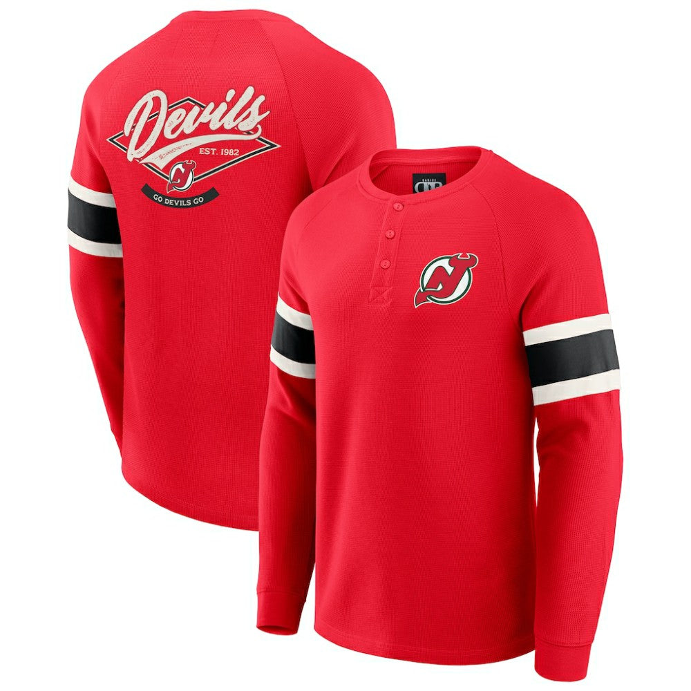 New Jersey Devils Darius Rucker Collection by Fanatics Waffle-Knit Raglan Long Sleeve Henley T-Shirt -  NHL T-shirts