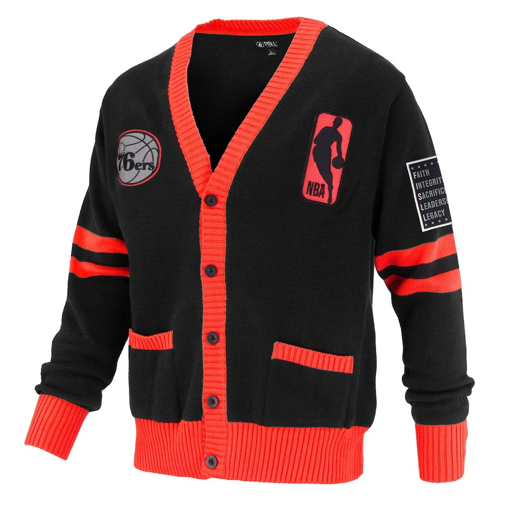 Black Philadelphia 76ers FISLL Unisex Logoman Shadow Collection Full-Button Cardigan Sweater | NBA