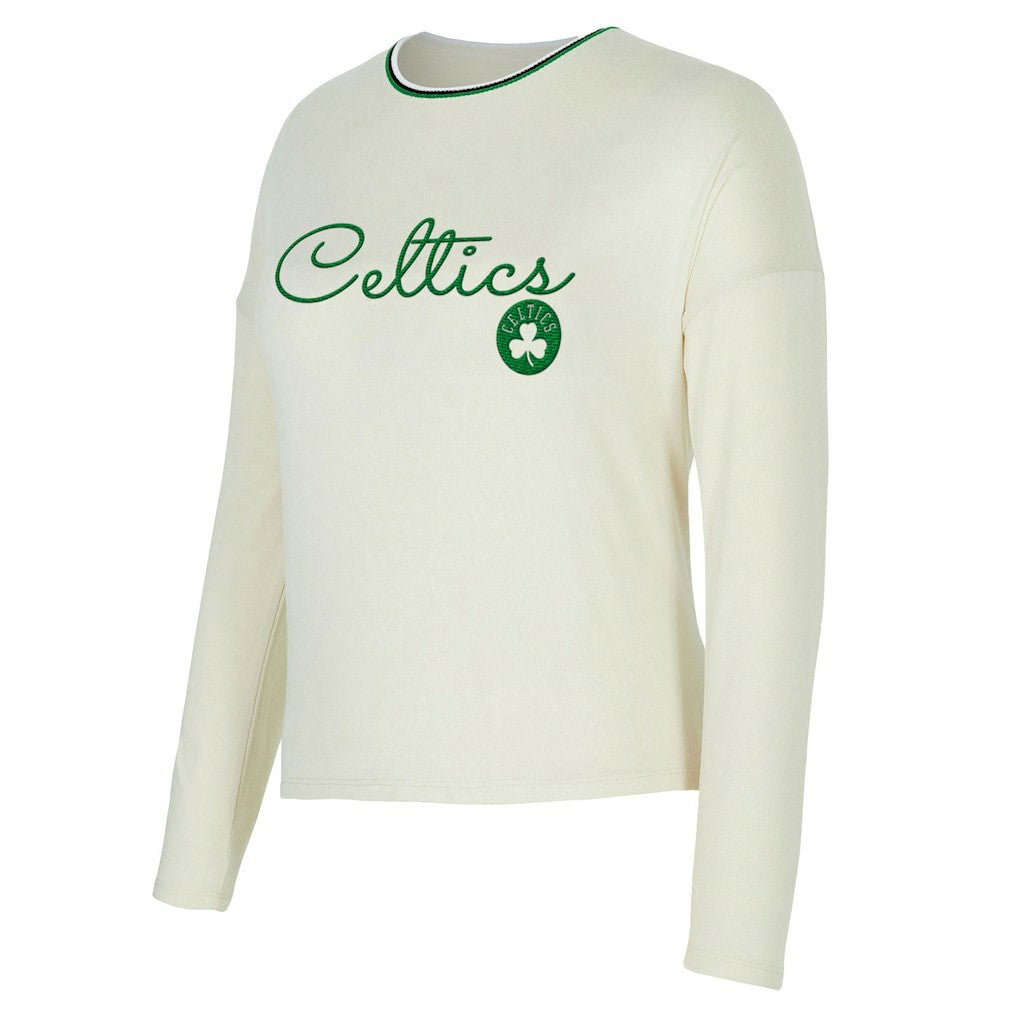 Cream Boston Celtics Concepts Sport Women's Kaki Hacci Knit Long Sleeve Top & Shorts Set | NBA