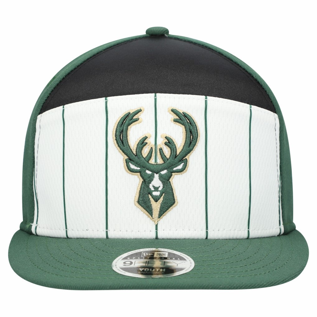 White/Hunter Green Milwaukee Bucks Youth 2025 NBA Tip Off Split Panel 9FIFTY Snapback Hat | NBA