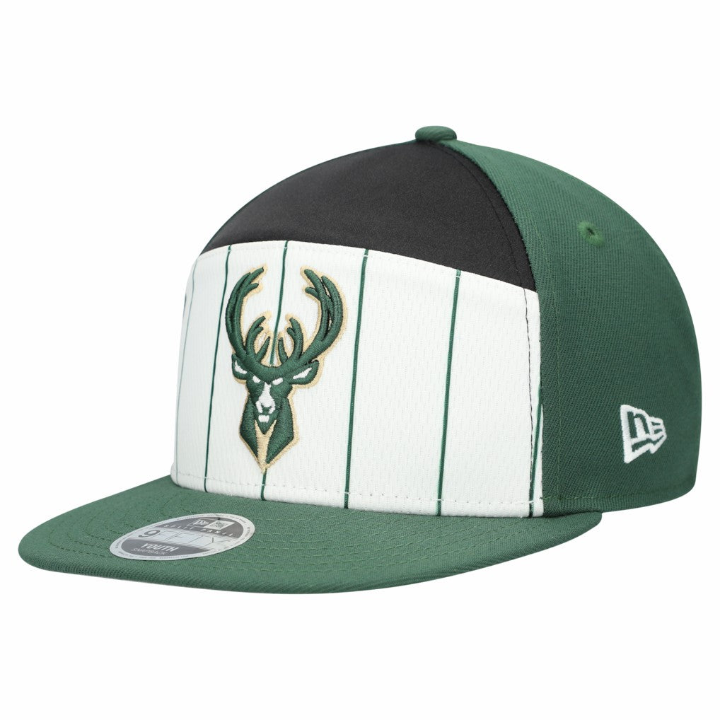 White/Hunter Green Milwaukee Bucks Youth 2025 NBA Tip Off Split Panel 9FIFTY Snapback Hat | NBA