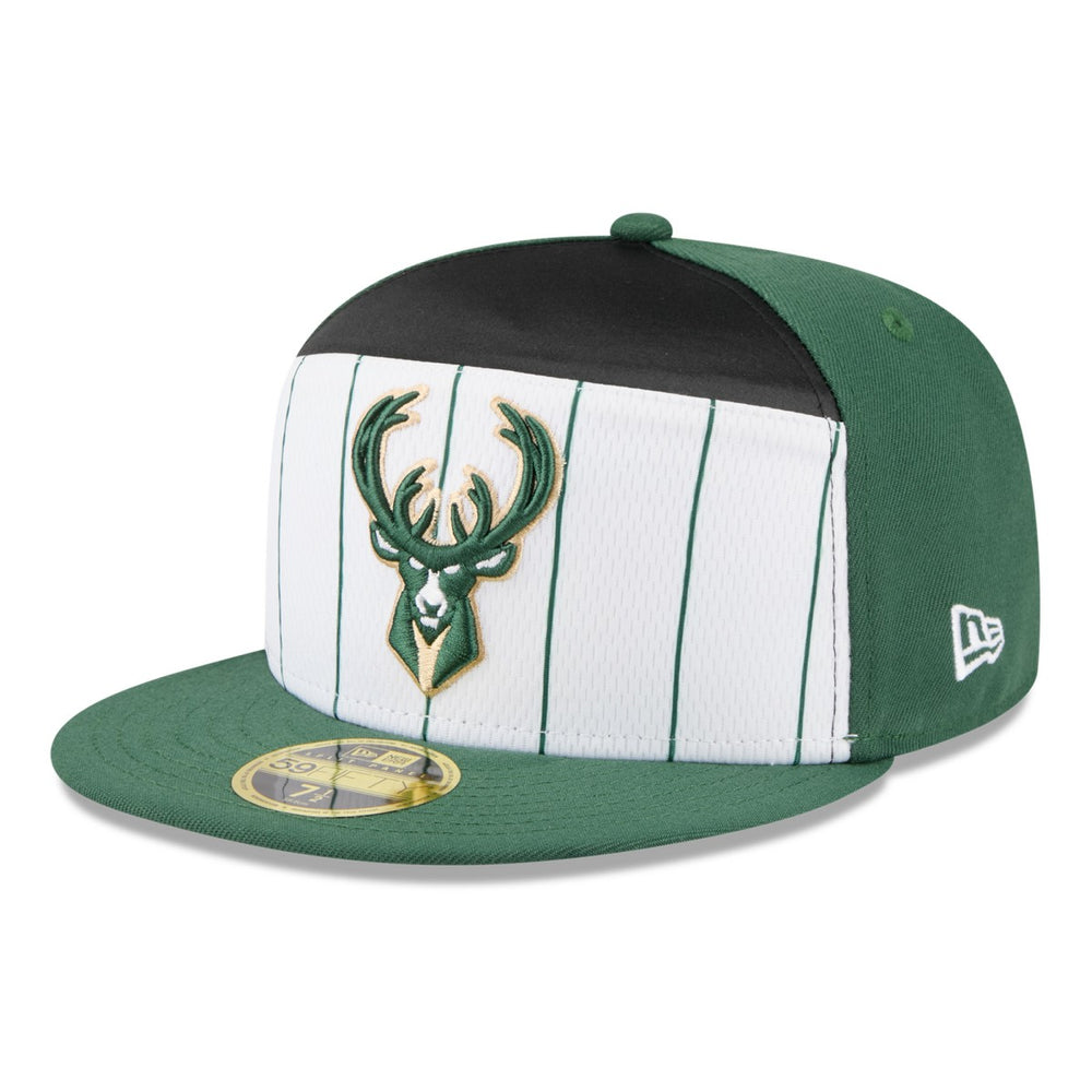 White/Hunter Green Milwaukee Bucks 2025 NBA Tip Off Split Panel 59FIFTY Fitted Hat | NBA
