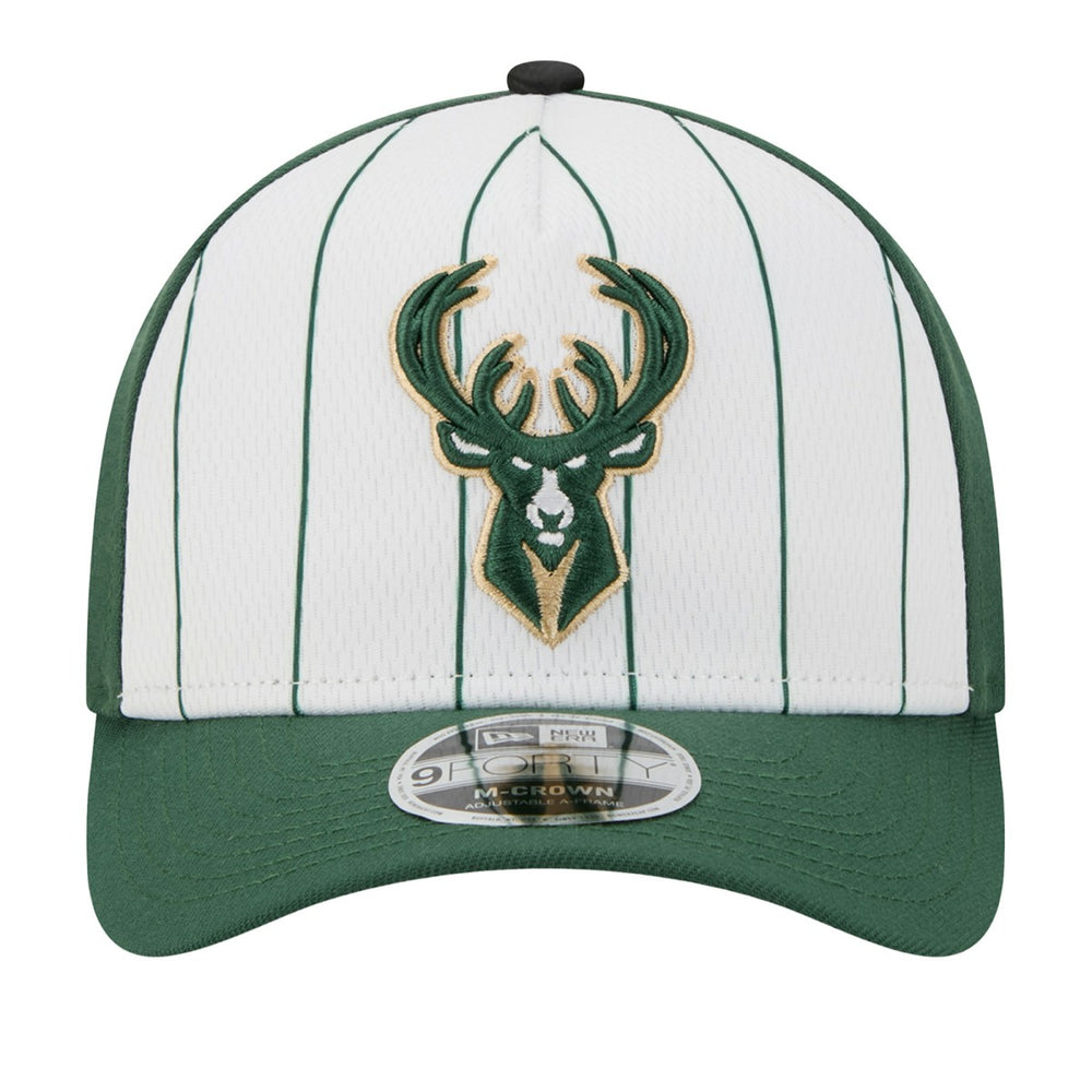 White/Hunter Green Milwaukee Bucks 2025 NBA Tip Off M-Crown A-Frame 9FORTY Adjustable Hat | NBA