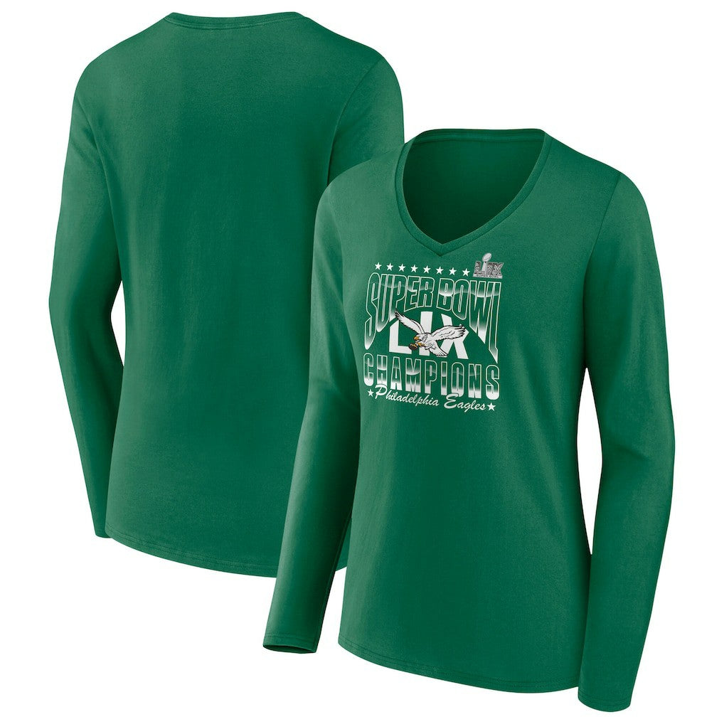 Philadelphia Eagles Women's Super Bowl LIX Champions Retro Logo Long Sleeve V-Neck T-Shirt | NFL Near me
