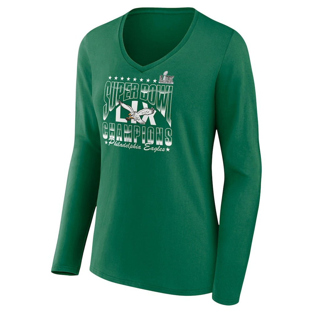 Philadelphia Eagles Women's Super Bowl LIX Champions Retro Logo Long Sleeve V-Neck T-Shirt | NFL Near me