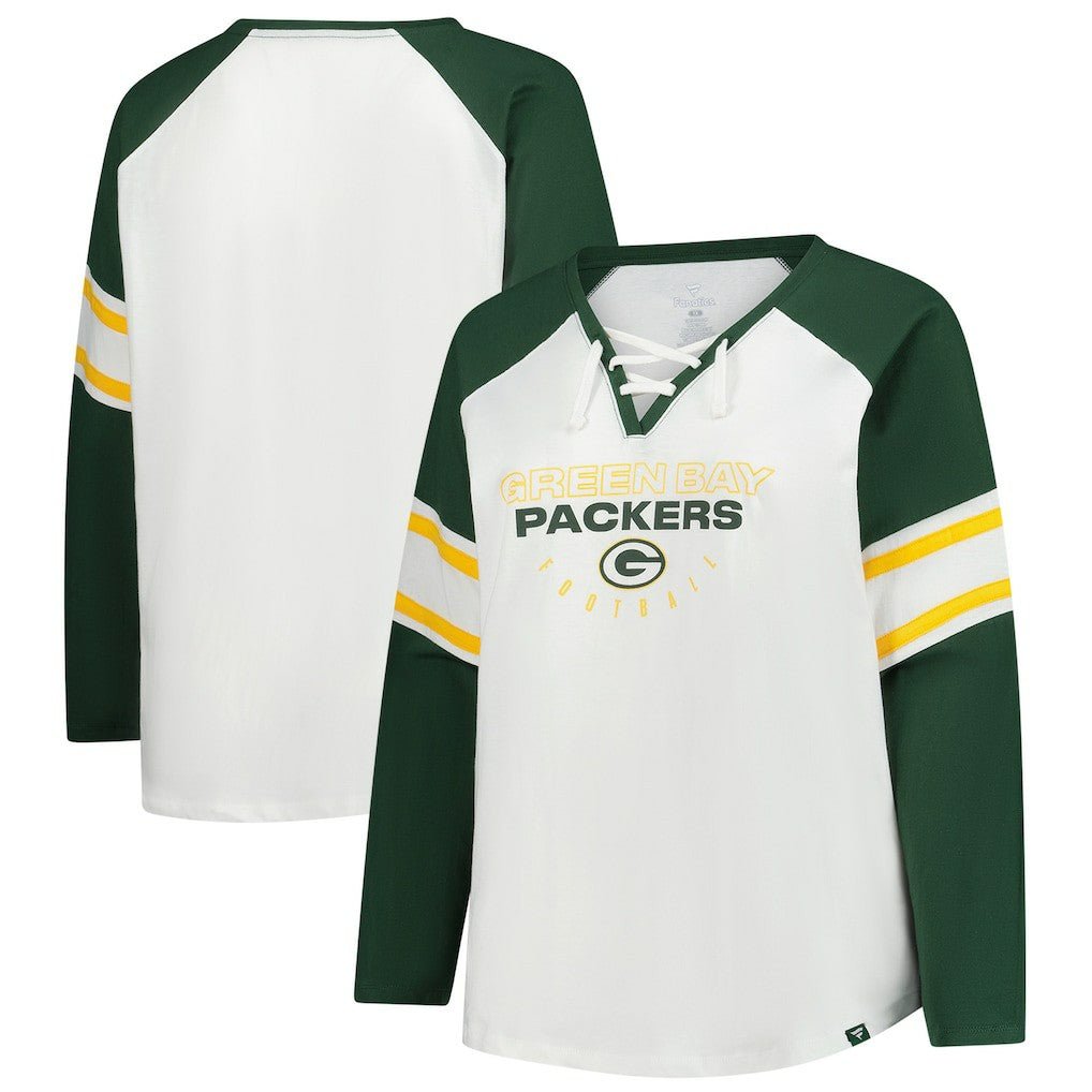 Green Bay Packers Women's Plus Size Redzone Lace Up Long Sleeve T-Shirt | NFL Hot