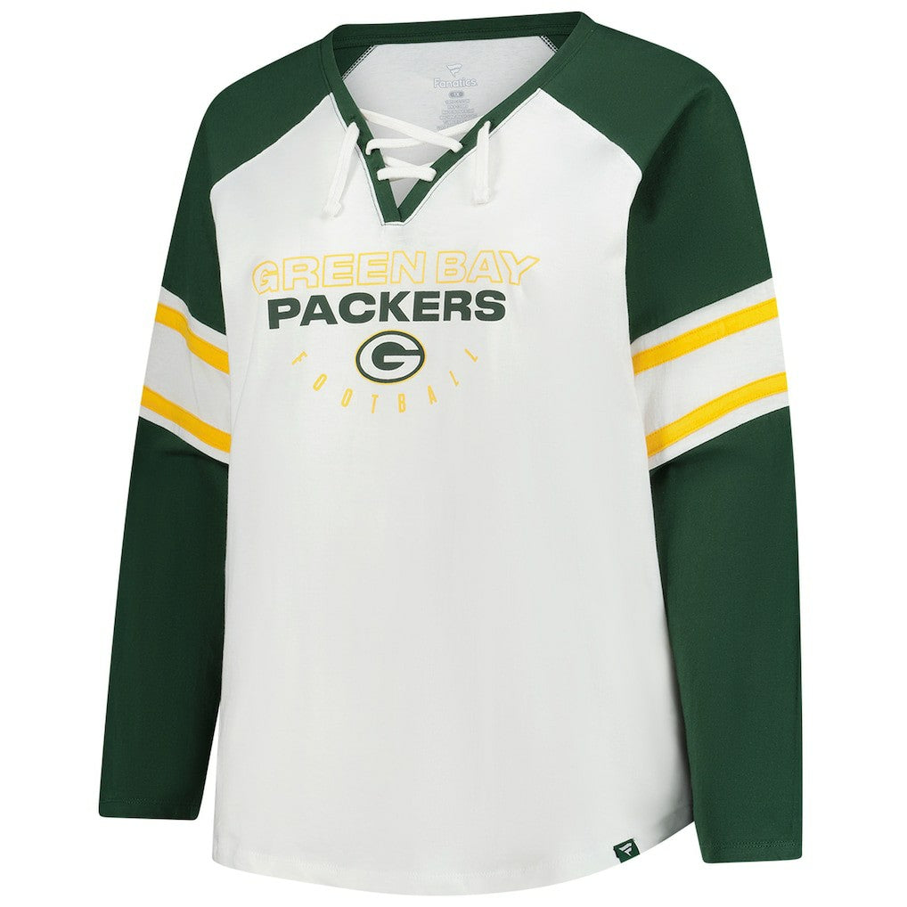 Green Bay Packers Women's Plus Size Redzone Lace Up Long Sleeve T-Shirt | NFL Hot
