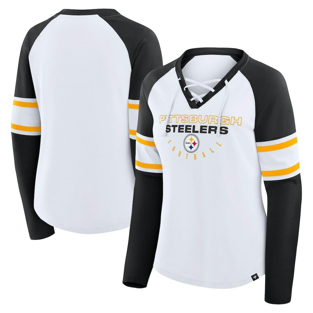 Pittsburgh Steelers Women's Plus Size Redzone Lace Up Long Sleeve T-Shirt | NFL Hot