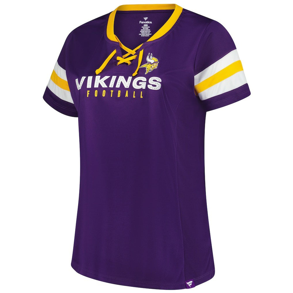 Minnesota Vikings Women's Plus Size Rhinestone Redzone Athena Lace-Up Notch Neck T-Shirt | NFL New