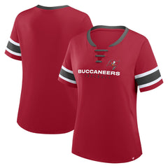 Tampa Bay Buccaneers Women's Plus Size Red Zone Athena Lace-Up V-Notch Neck T-Shirt | NFL US