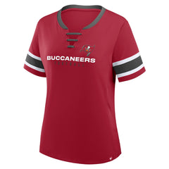 Tampa Bay Buccaneers Women's Plus Size Red Zone Athena Lace-Up V-Notch Neck T-Shirt | NFL US