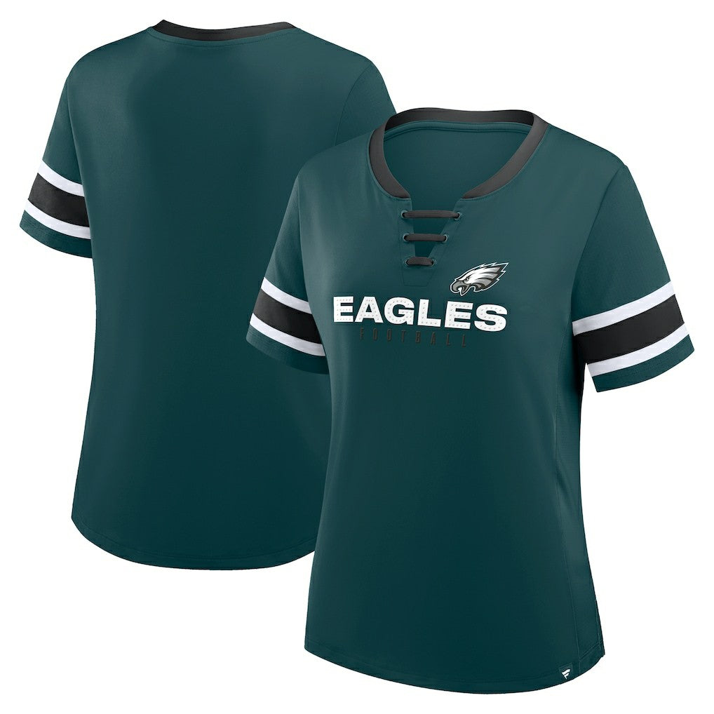 Philadelphia Eagles Women's Plus Size Red Zone Athena Lace-Up V-Notch Neck T-Shirt | NFL Discount