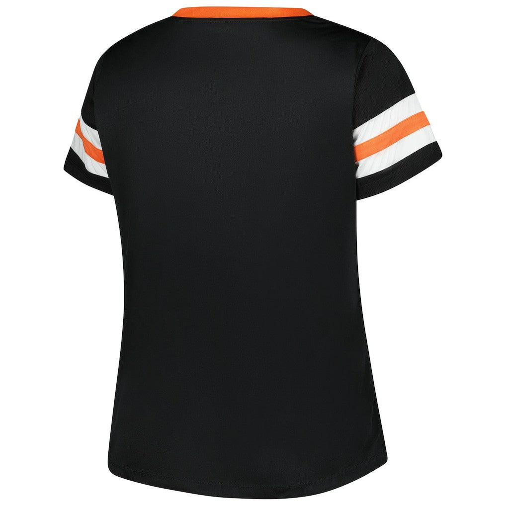 Cincinnati Bengals Women's Plus Size Red Zone Athena Lace-Up V-Notch Neck T-Shirt | NFL Hot