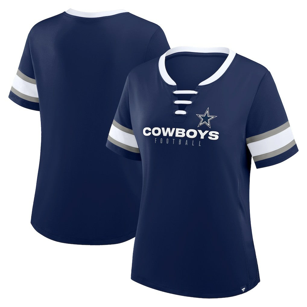 Dallas Cowboys Women's Plus Size Red Zone Athena Lace-Up V-Notch Neck T-Shirt | NFL New