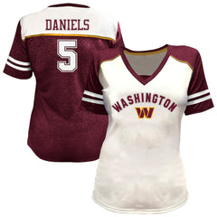 Washington Commanders Jayden Daniels  Women's Plus Size Bling V-Neck T-Shirt | NFL Near me