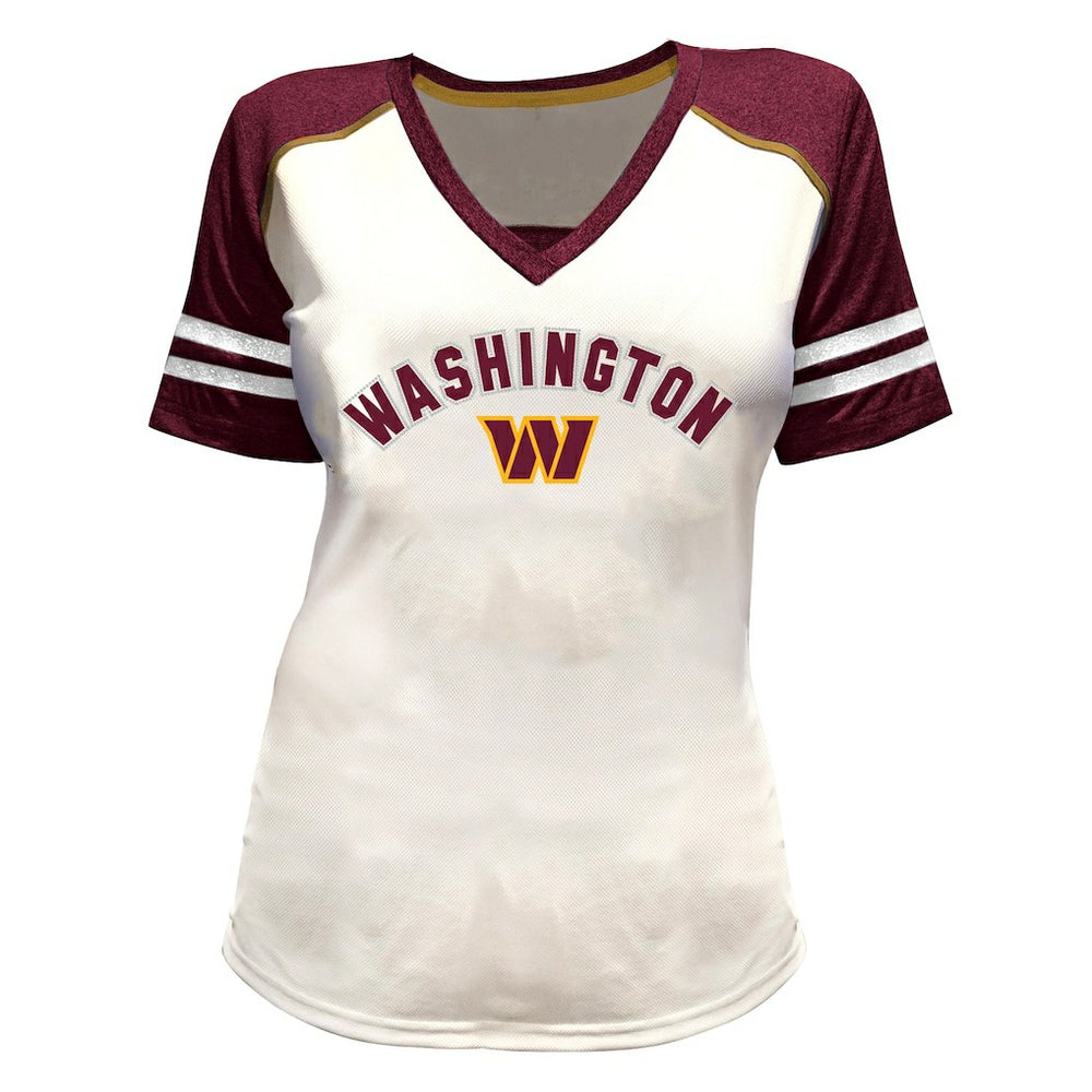 Washington Commanders Jayden Daniels  Women's Plus Size Bling V-Neck T-Shirt | NFL Near me