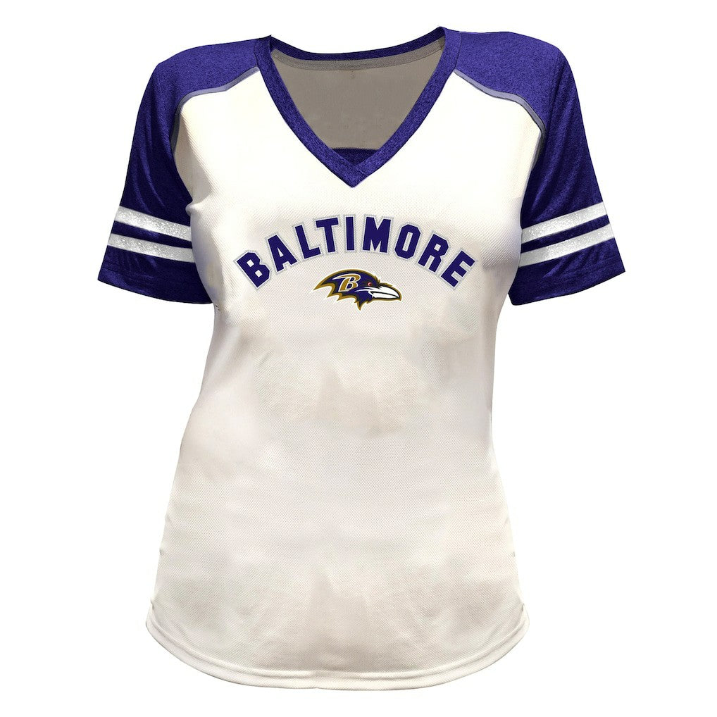 Baltimore Ravens Lamar Jackson  Women's Plus Size Bling V-Neck T-Shirt | NFL Near me