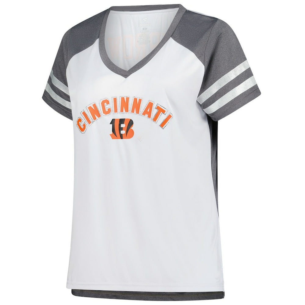 Cincinnati Bengals Joe Burrow  Women's Plus Size Bling V-Neck T-Shirt | NFL Sale
