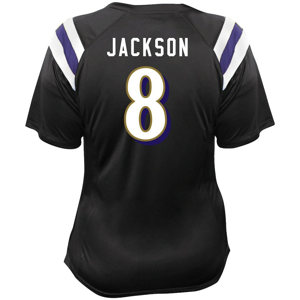 Baltimore Ravens Lamar Jackson  Women's Plus Size Name & Number Raglan Lace V-Neck T-Shirt | NFL Hot