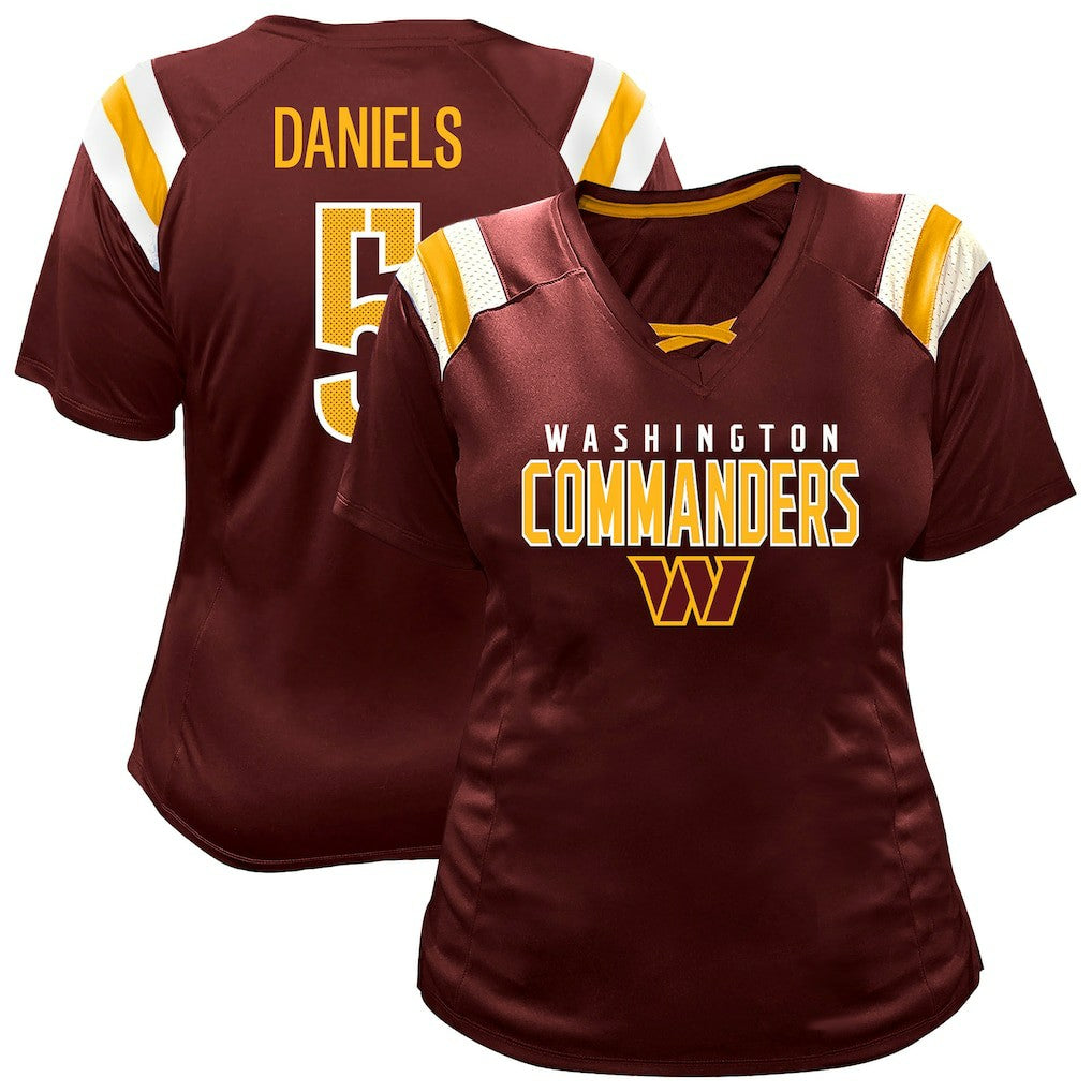 Washington Commanders Jayden Daniels  Women's Plus Size Name & Number Raglan Lace V-Neck T-Shirt | NFL US