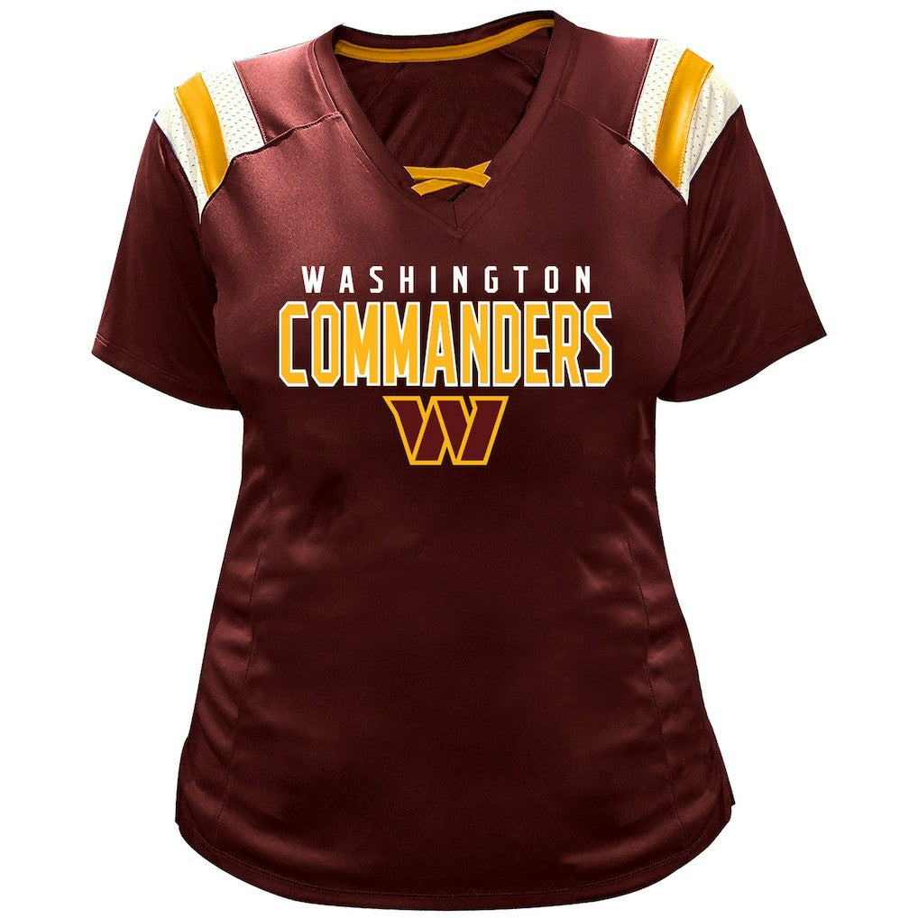 Washington Commanders Jayden Daniels  Women's Plus Size Name & Number Raglan Lace V-Neck T-Shirt | NFL US
