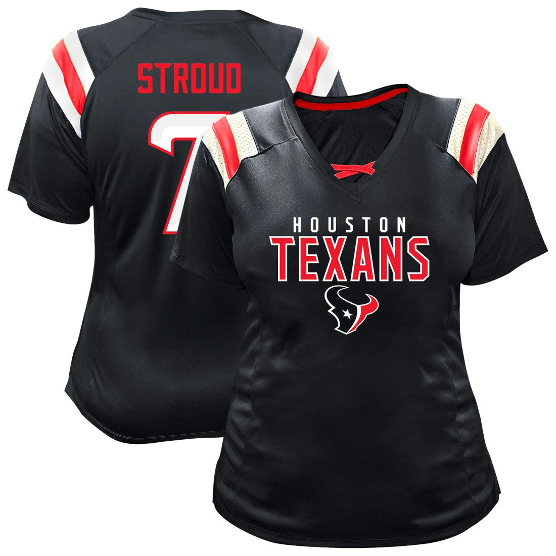 Houston Texans C.J. Stroud  Women's Plus Size Name & Number Raglan Lace V-Neck T-Shirt | NFL Online