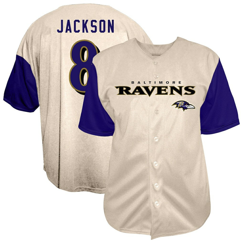 Baltimore Ravens Lamar Jackson  Big & Tall Baseball Button-Up Shirt | NFL Outlet