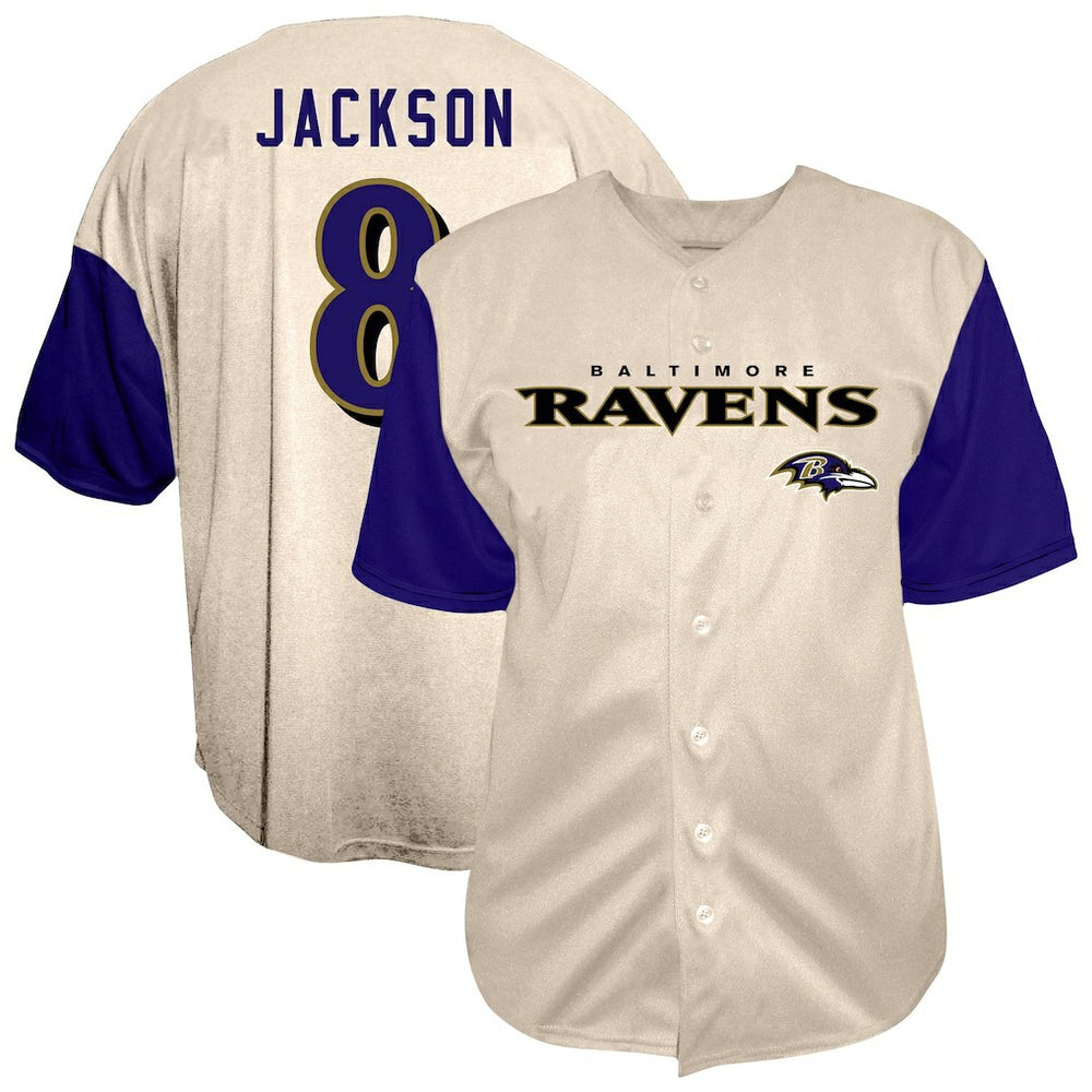 Baltimore Ravens Lamar Jackson  Big & Tall Baseball Button-Up Shirt | NFL Outlet