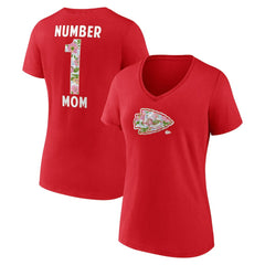 Kansas City Chiefs Women's Number 1 Mom Floral V-Neck T-Shirt | NFL Hot