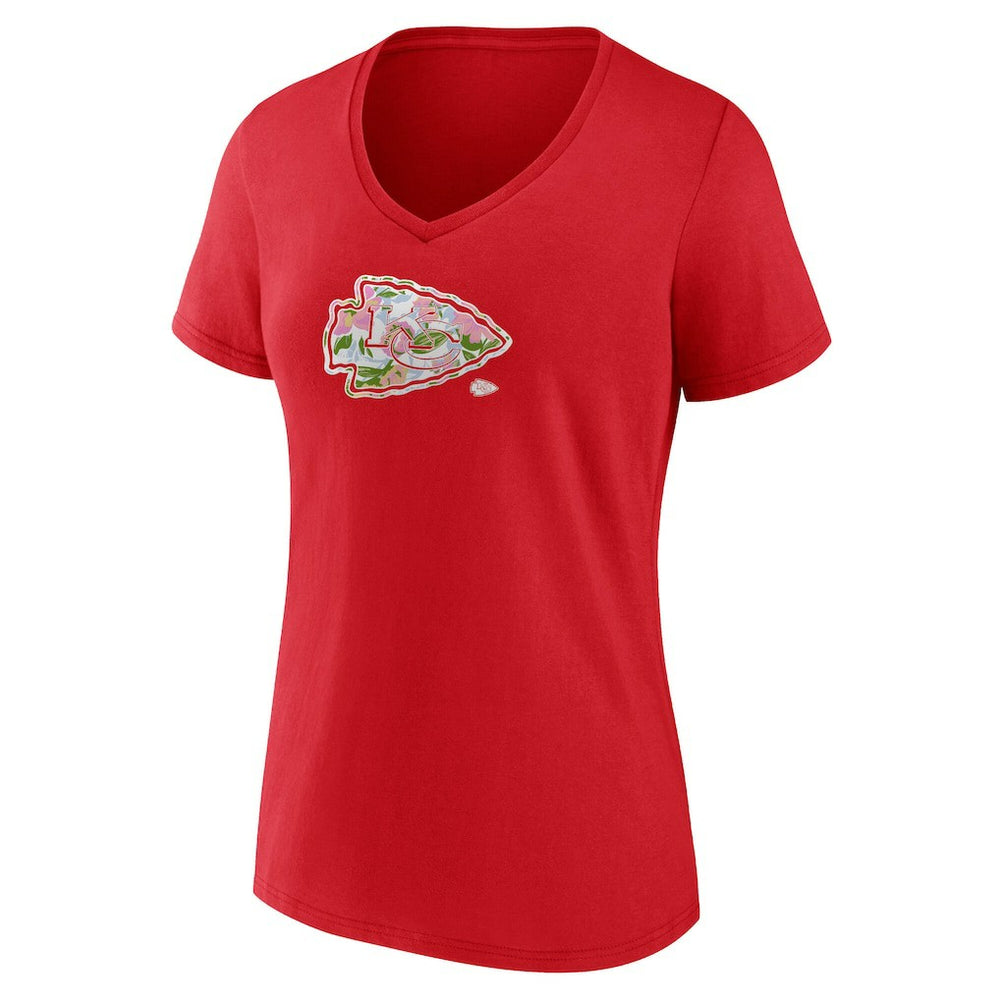 Kansas City Chiefs Women's Number 1 Mom Floral V-Neck T-Shirt | NFL Hot