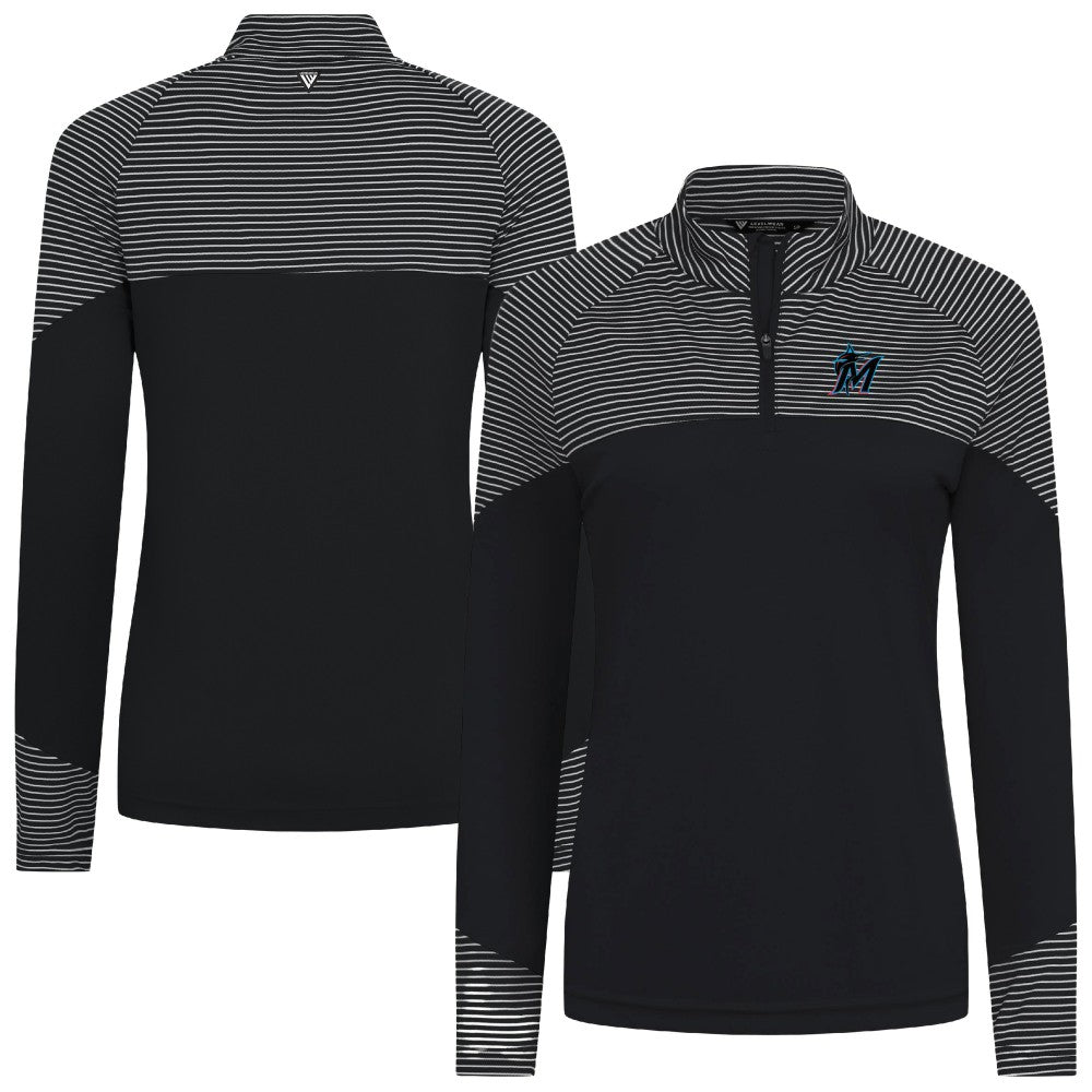 Miami Marlins Levelwear Women's Classic Stripes Insignia 2.0 Raglan Quarter-Zip Top - MLB Tops