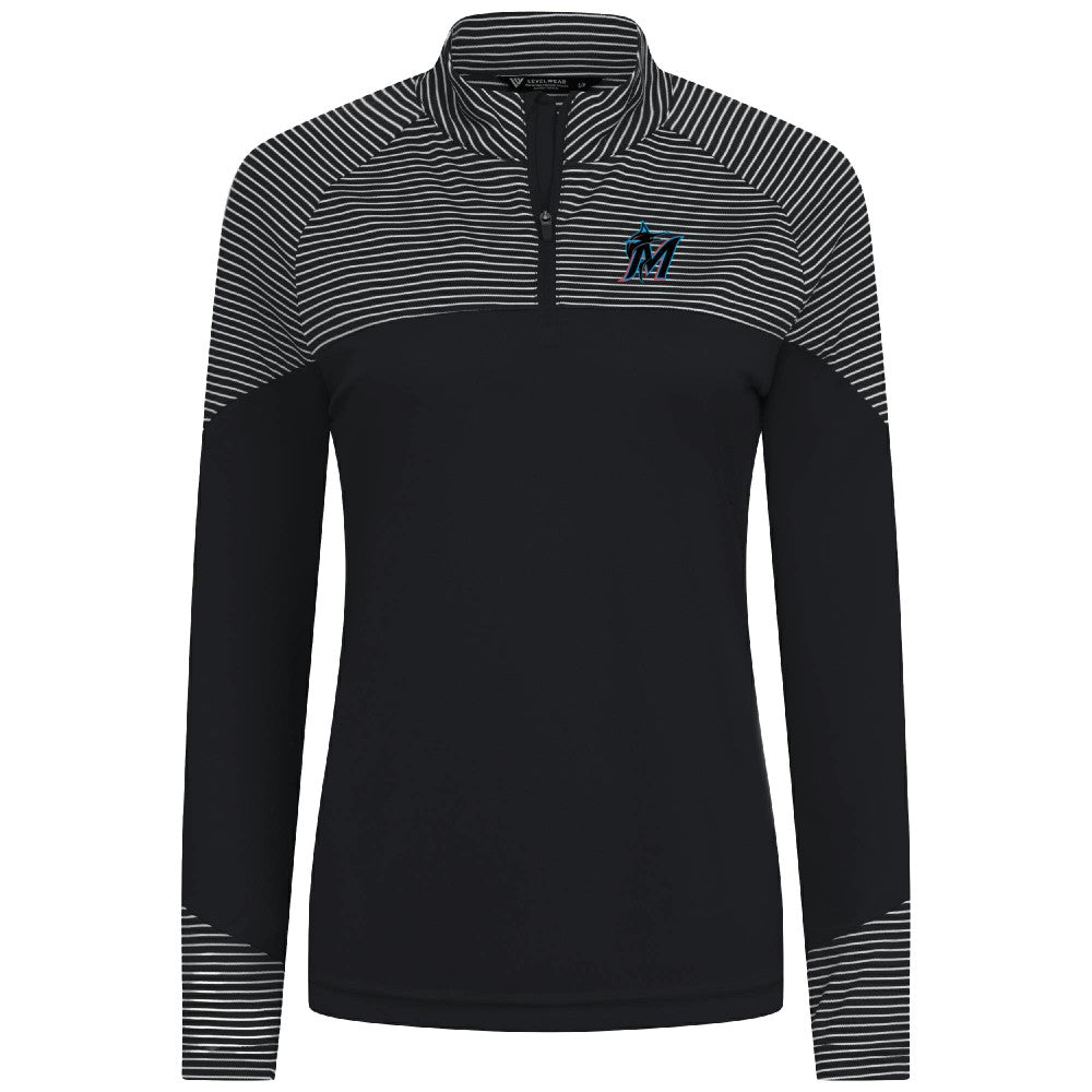 Miami Marlins Levelwear Women's Classic Stripes Insignia 2.0 Raglan Quarter-Zip Top - MLB Tops