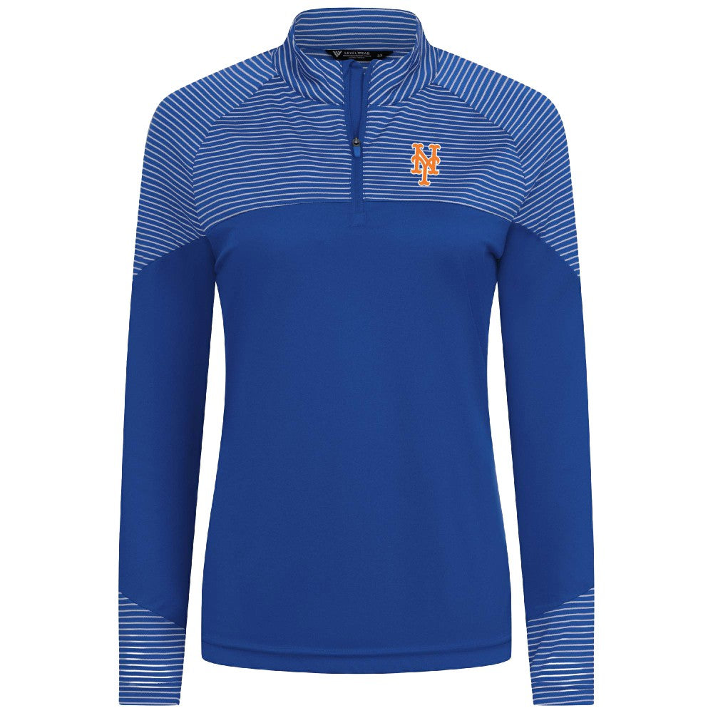 New York Mets Levelwear Women's Classic Stripes Insignia 2.0 Raglan Quarter-Zip Top - MLB Tops