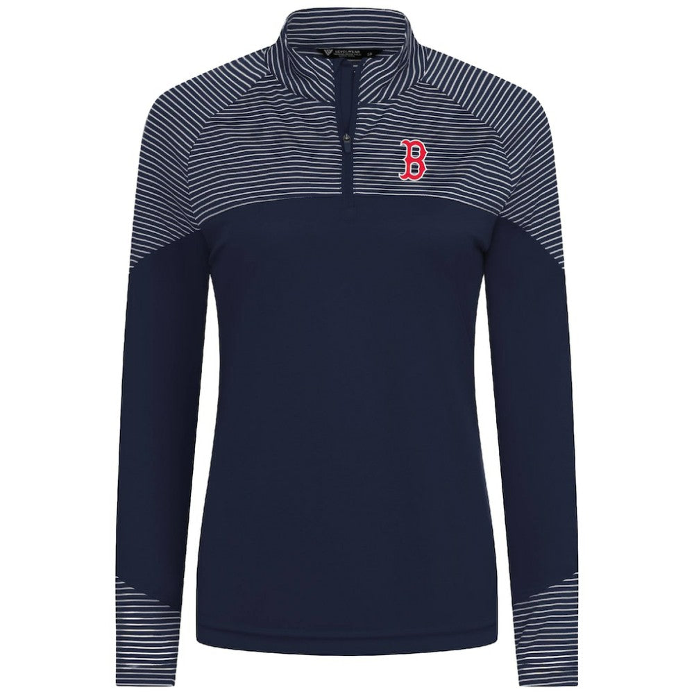 Boston Red Sox Levelwear Women's Classic Stripes Insignia 2.0 Raglan Quarter-Zip Top - MLB Tops