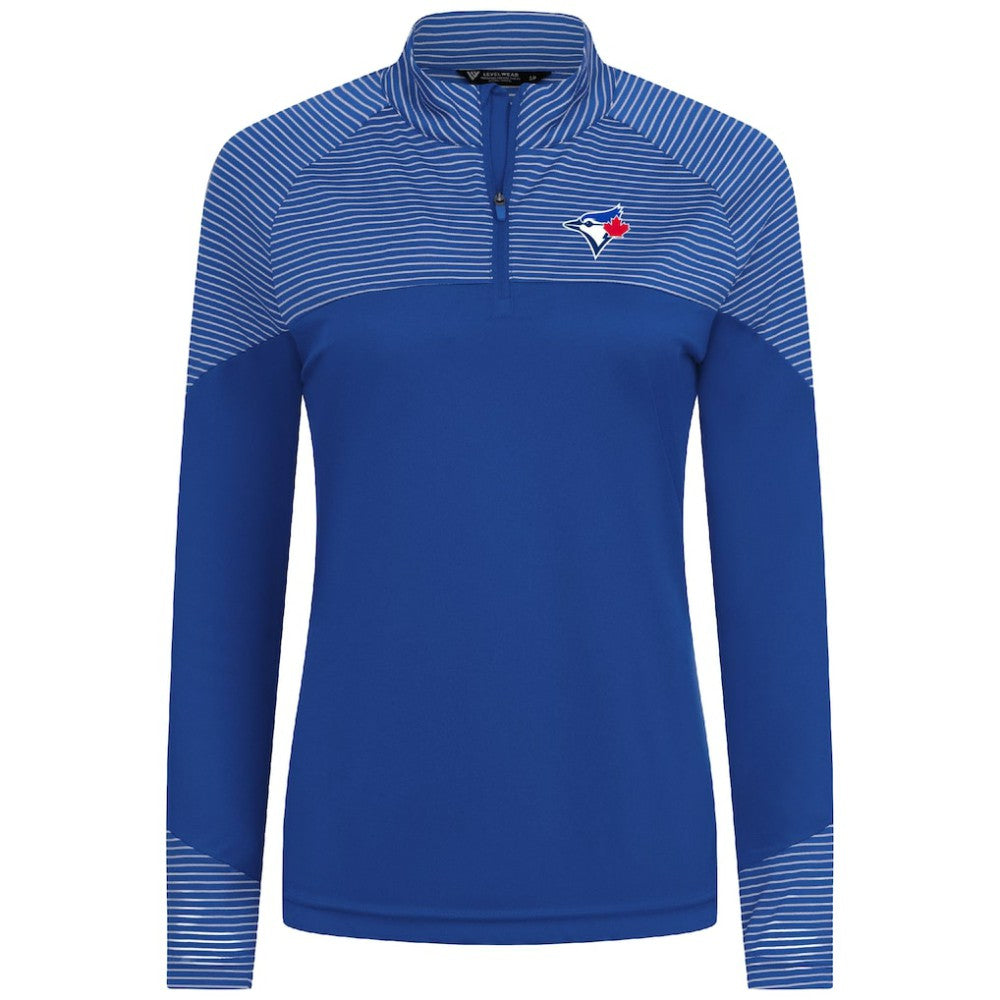 Toronto Blue Jays Levelwear Women's Classic Stripes Insignia 2.0 Raglan Quarter-Zip Top - MLB Tops