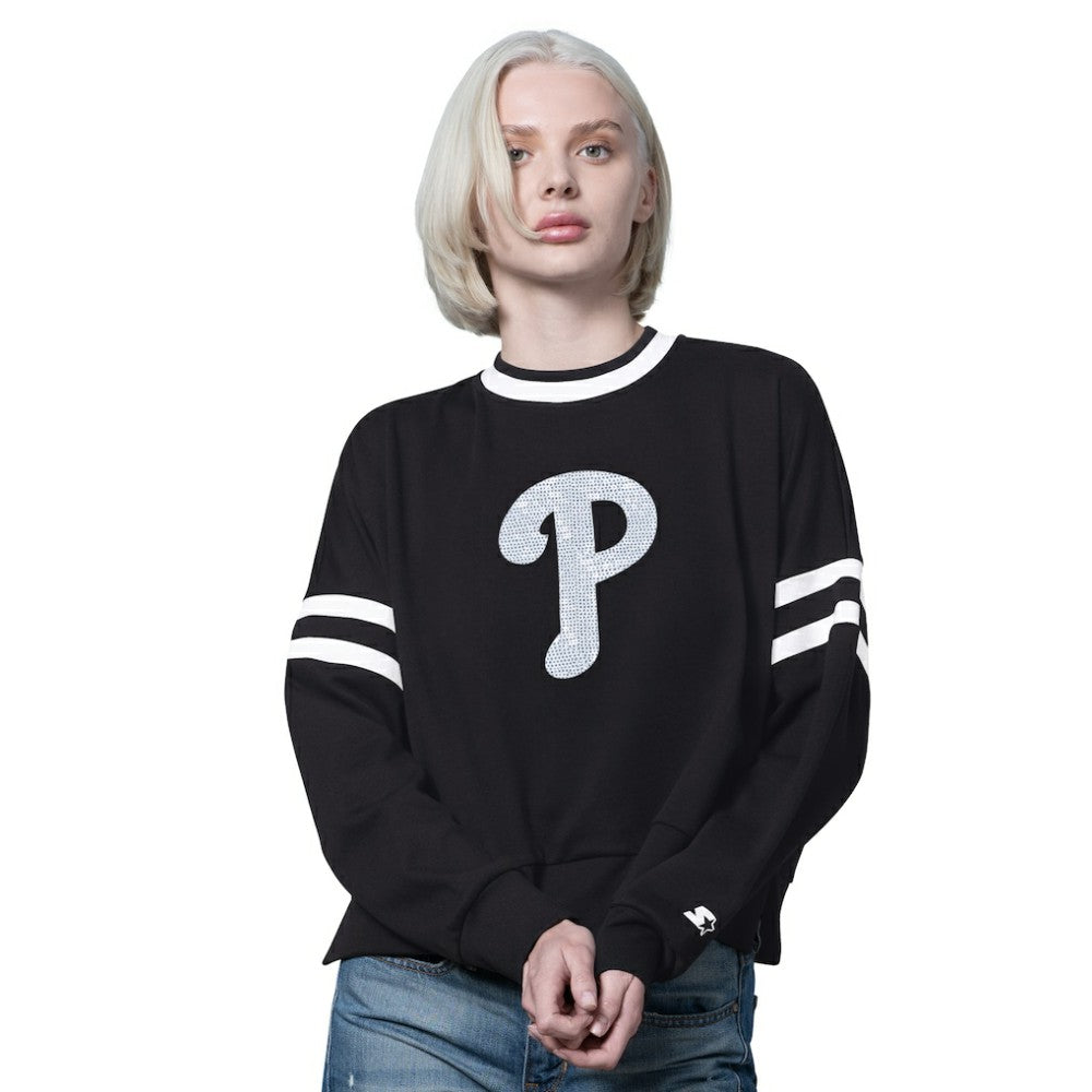 Philadelphia Phillies Starter Women's Rally Cropped Drop Shoulder Crewneck Sweatshirt - MLB Sweatshirts