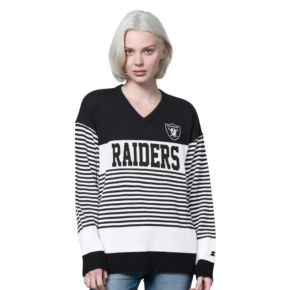 Las Vegas Raiders Starter Women's No Huddle Striped V-Neck Sweater | NFL Hot