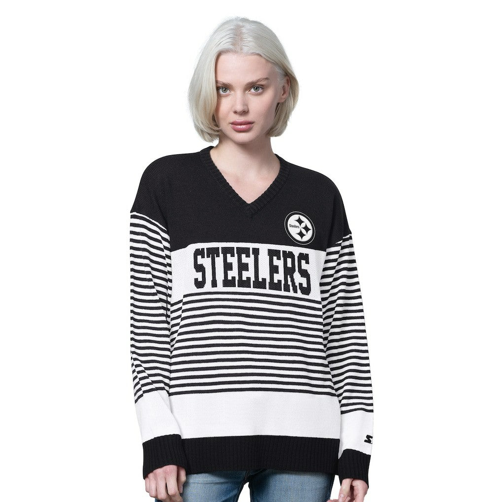 Pittsburgh Steelers Starter Women's No Huddle Striped V-Neck Sweater | NFL US