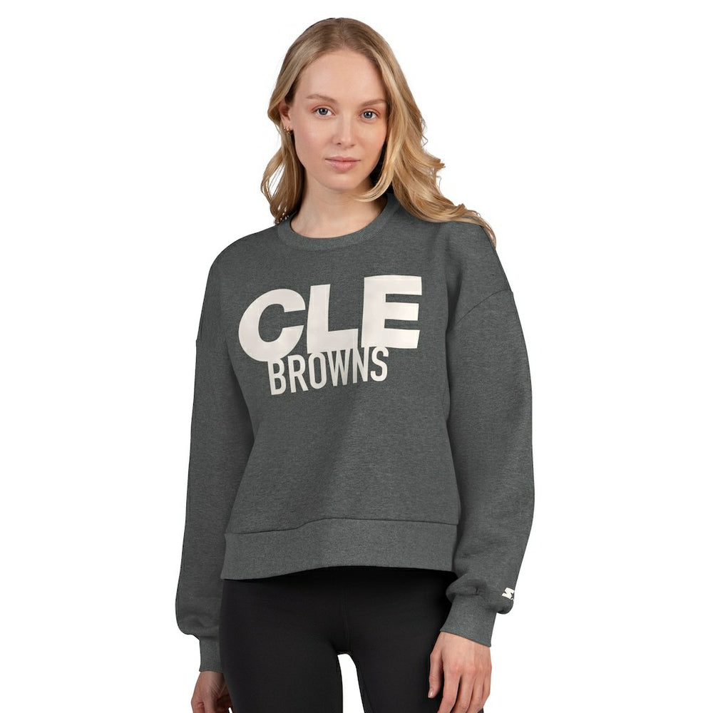 Cleveland Browns Starter Women's Show Up Cropped Fleece Pullover Sweatshirt | NFL US