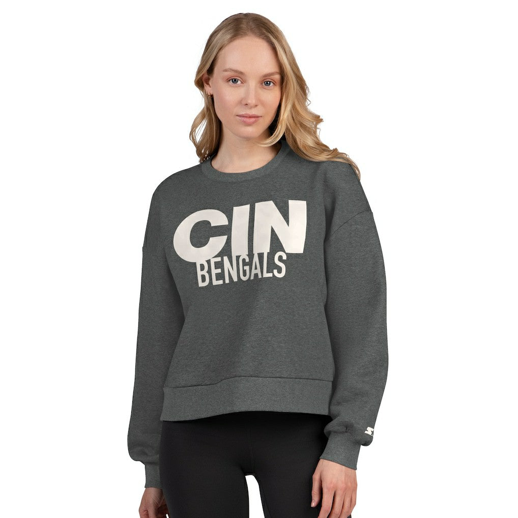 Cincinnati Bengals Starter Women's Show Up Cropped Fleece Pullover Sweatshirt | NFL Sale