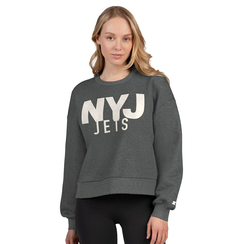 New York Jets Starter Women's Show Up Cropped Fleece Pullover Sweatshirt | NFL US