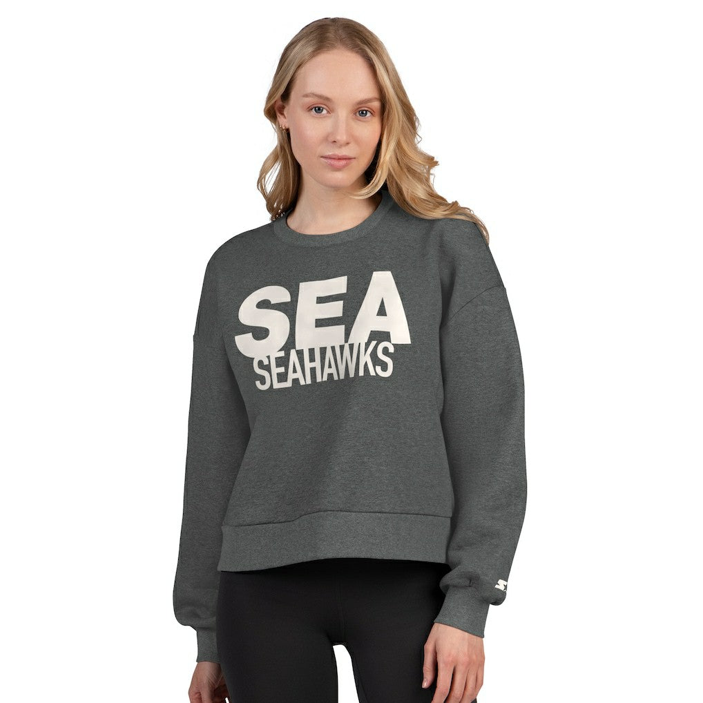 Seattle Seahawks Starter Women's Show Up Cropped Fleece Pullover Sweatshirt | NFL Discount