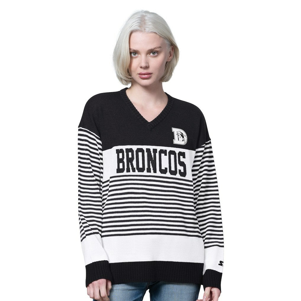 Denver Broncos Starter Women's No Huddle Striped V-Neck Sweater | NFL Discount