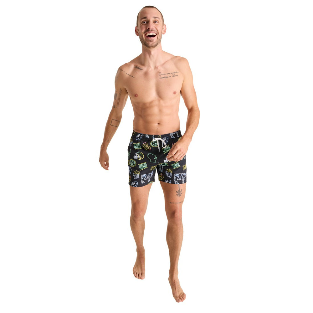 Green Bay Packers Chubbies The Neon 5.5" Classic Lined Swim Trunks | NFL New