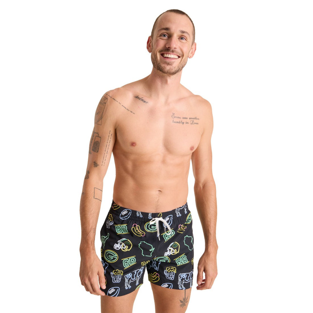 Green Bay Packers Chubbies The Neon 5.5" Classic Lined Swim Trunks | NFL New