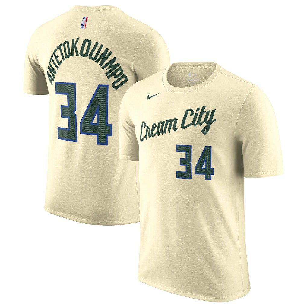 Cream Giannis Antetokounmpo Milwaukee Bucks Unisex 2025/26 City Edition Name & Number T-Shirt | NBA