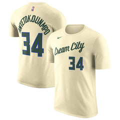 Cream Giannis Antetokounmpo Milwaukee Bucks Unisex 2025/26 City Edition Name & Number T-Shirt | NBA