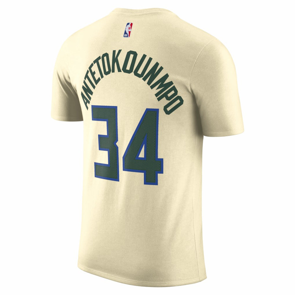 Cream Giannis Antetokounmpo Milwaukee Bucks Unisex 2025/26 City Edition Name & Number T-Shirt | NBA